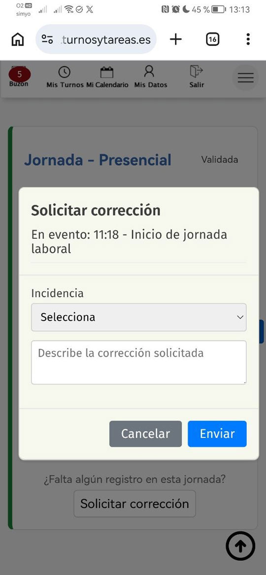 Jornada en curso en la app móvil