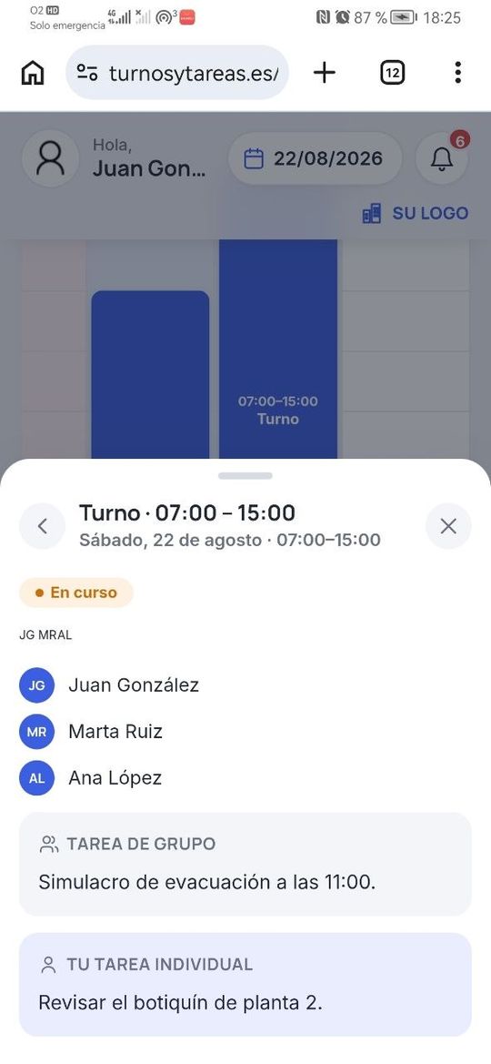 App móvil, mis turnos de hoy